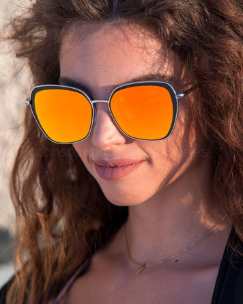 γυναικεια γυαλια ηλιου ασημι με πορτοκαλι φακο καθρεφτη