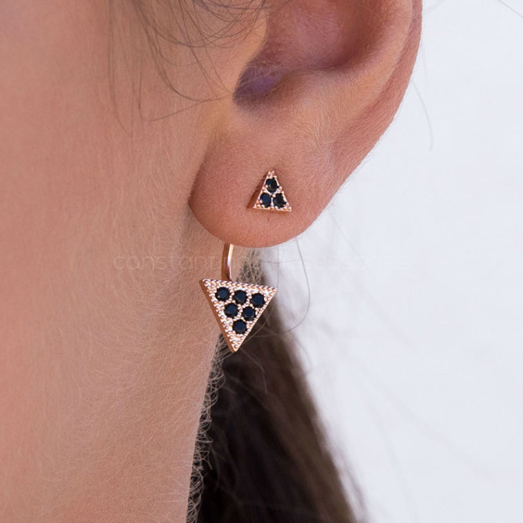 Σκουλαρίκια DoubleTriangle™ Ροζ Χρυσά