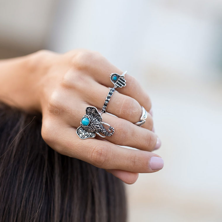 boho καλοκαιρινα δαχτυλιδια με γαλαζιες πετρες