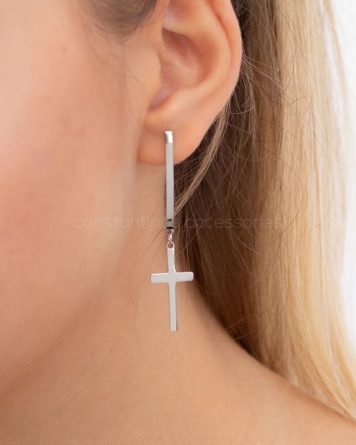 γυναικεία σκουλαρικια απο ατσαλι με σταυρο