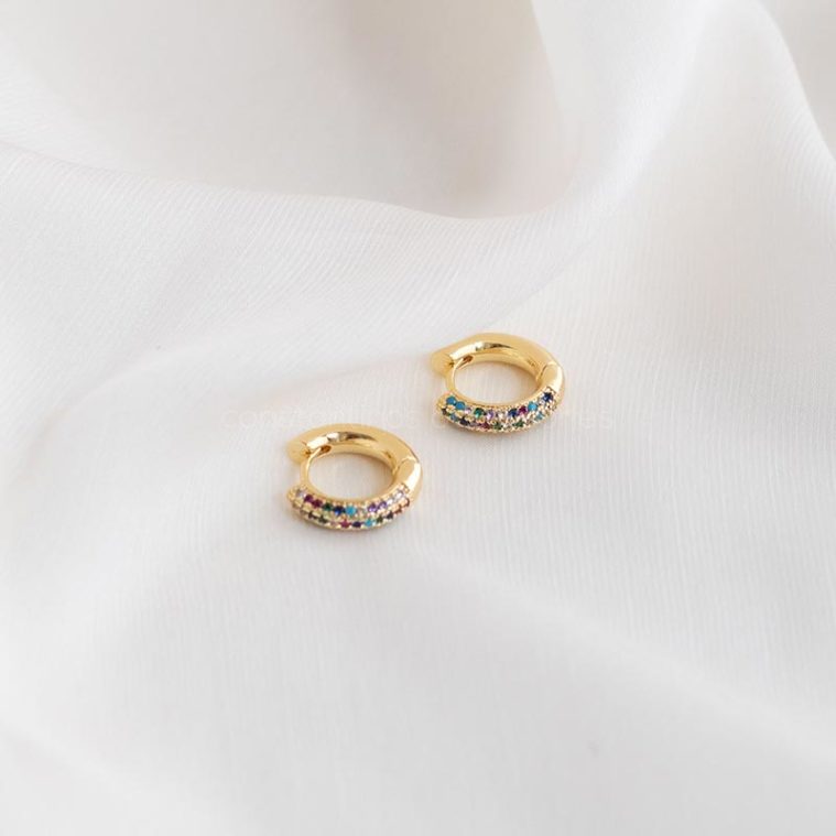 Γυναικεία Σκουλαρίκια Κρίκοι RainbowPin™ Χρυσό Ατσάλι - Image 2